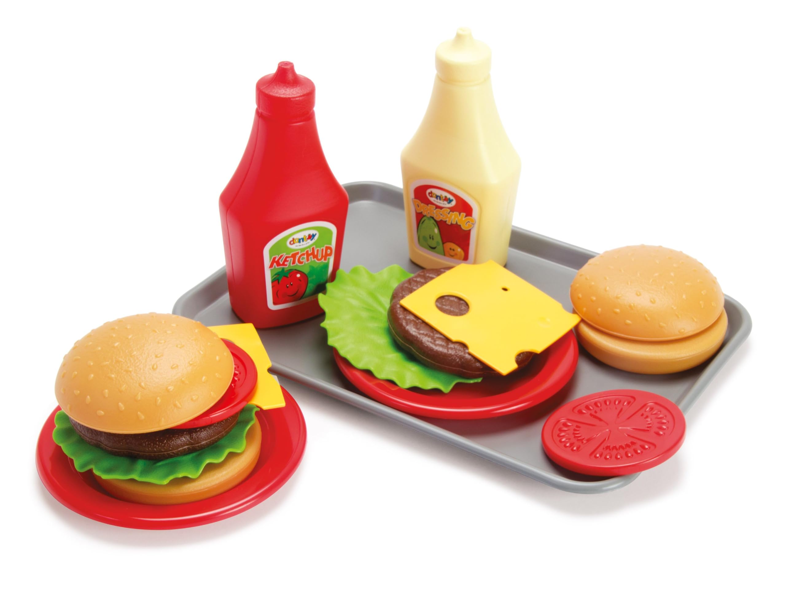 Dantoy Burger Play Food Set with Tray, Role Play Toy for Kids with 17 Pieces, Made in Denmark