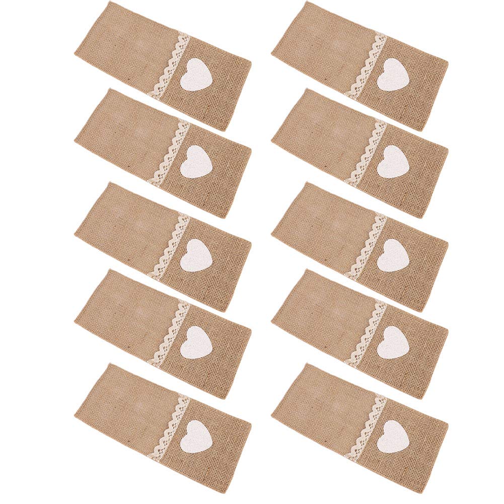 23x10cm Burlap Utensils Holders Natural Burlap Lace Pouch10Pcs Christmas Cutlery Holders for Wedding Festival Event Table Decoration(Heart-Shaped) Clothing Accessories
