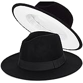 FADACHY Trendy Fedora Hats for Men & Women Wide Brim Felt Hat Dress Panama Hat Two Tone Fedora