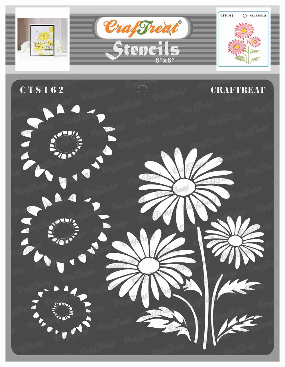 CrafTreat Reusable Layered Flower Stencils for Painting on Wood, Canvas, Paper, Fabric, Floor, Wall and Tile - 2 Step Daisy - 6x6 Inch - DIY Art and Craft Daisy Stencils for Painting Flowers