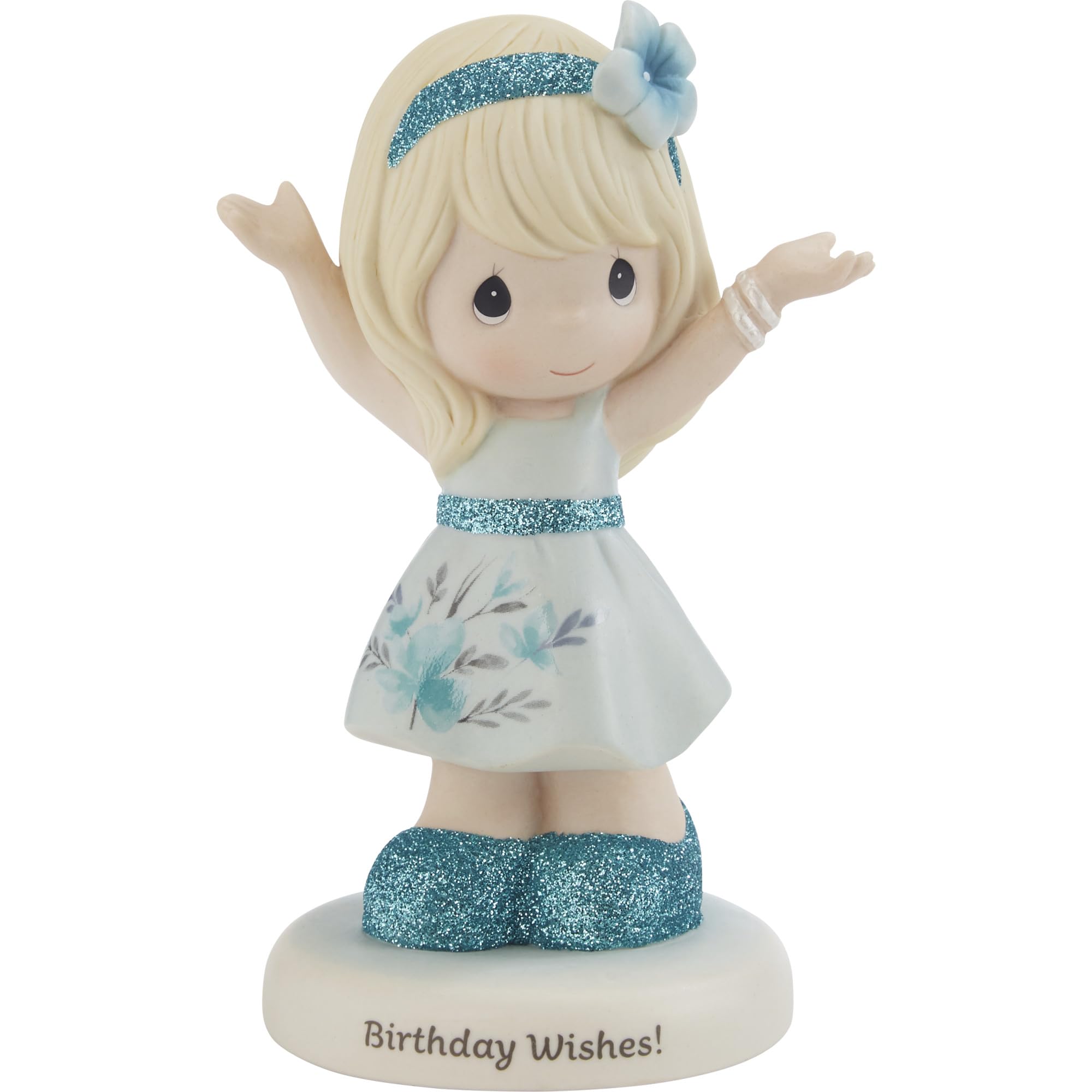 Precious Moments 216003 Delightful Birthday Wishes Figurine – Blonde Hair/Light Skin, A Detailed Bisque Porcelain Showpiece