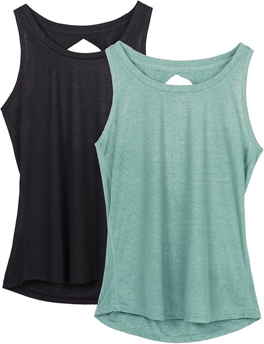 Icyzone Yoga Tops Activewear Workout Clothes Open Back Fitness Racerback Tank Tops For Women Pack Of 2