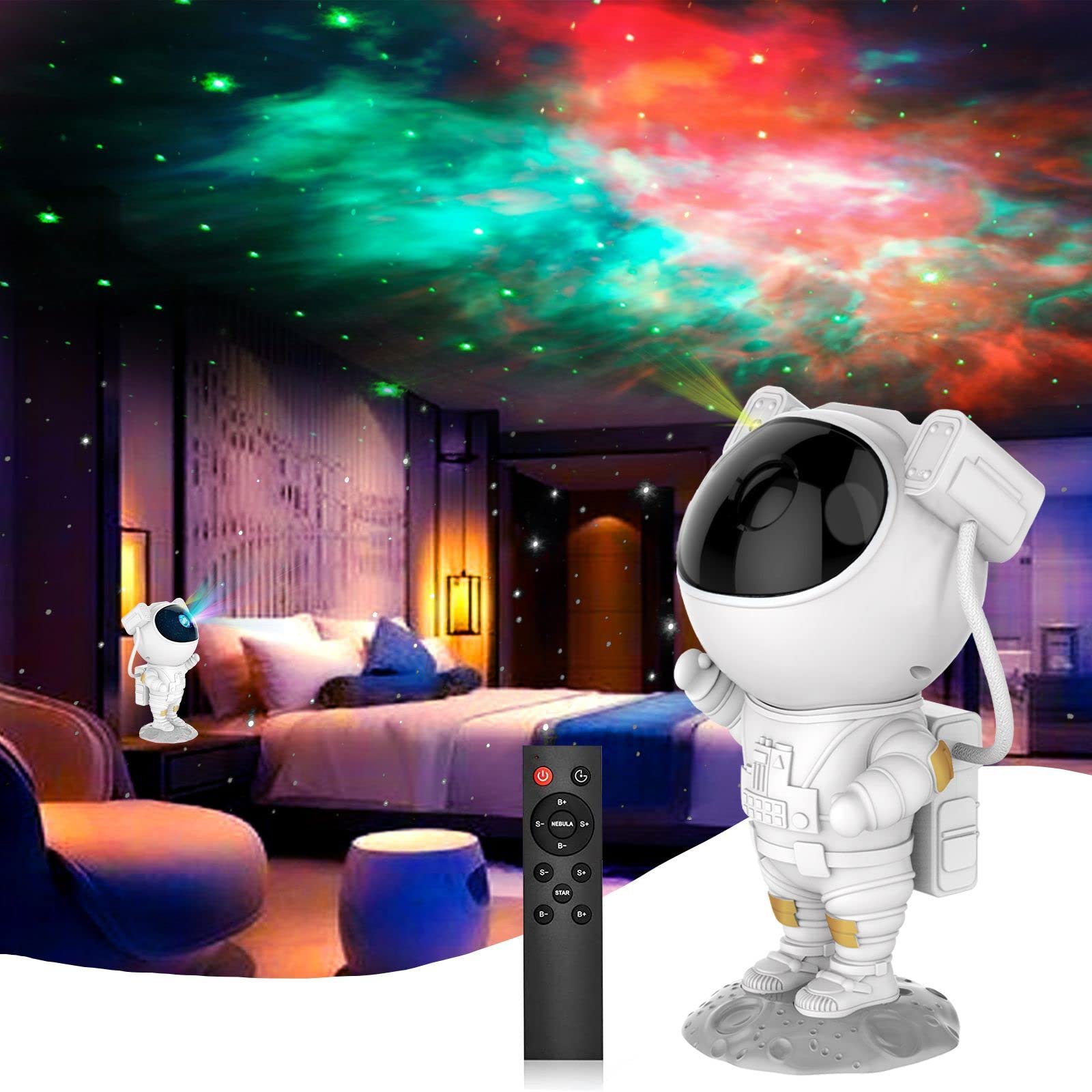 Photo 1 of Astronauta Star Projector Galaxy Light Projector Northern Lights Projector Remote Control Space Projector Starry Nebula Ceiling LED Lamp for Valentine's Day Gaming Boys Room Decor