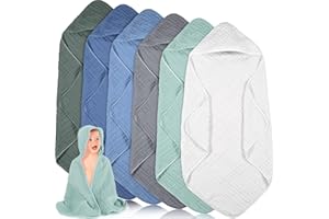 Peryiter 6 Pcs Muslin Hooded Baby Towels, 32"x 32" Cotton Newborn Bath Towel Muslin Infant Baby Blankets Absorbent Unisex Newborn Registry Gift Essentials for Girls Boys (Blue Series)