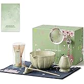 8 Pcs Matcha Whisk Set - HTRCXB Matcha Set with Ceramic Bowl, Bamboo Whisk & Holder, Scoop, Sifter, Measuring Spoon, Scoop Rest & Tea Towel, Complete Gift Kit for Beginners & Tea Lovers