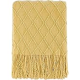 BOURINA Mustard Throw Blanket 50x60 Inches Throw Textured Solid Soft Sofa Couch Decorative Knit Blanket