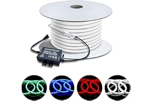 Brillihood 50FT Outdoor Neon Rope Lights, 120V LED RGB Neon Strip Light SMD5050 72 LEDs/M with RF Remote, IP67 Waterproof Multicolor Flexible Neon String Lighting for Indoor Patio Garden Buiding Decor