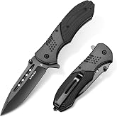 KEXMO Folding Pocket Knife with 3.46" D2 Steel Blade and G10 Handle, Black | Non-Slip Ergonomic Textured Design, 58-60HRC, Liner Lock, Deep Reversible Clip, Camping Hunting Survival Knives for Men Women