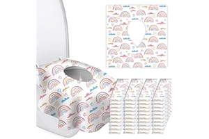 KIMITIMI 40 Pack Toilet Seat Covers Disposable for Kids Toddlers & Adults, Extra Large Waterproof Toilet Cover Individually Wrapped Travel Essential Portable Potty Training in Public Restrooms, Trip - Rainbow