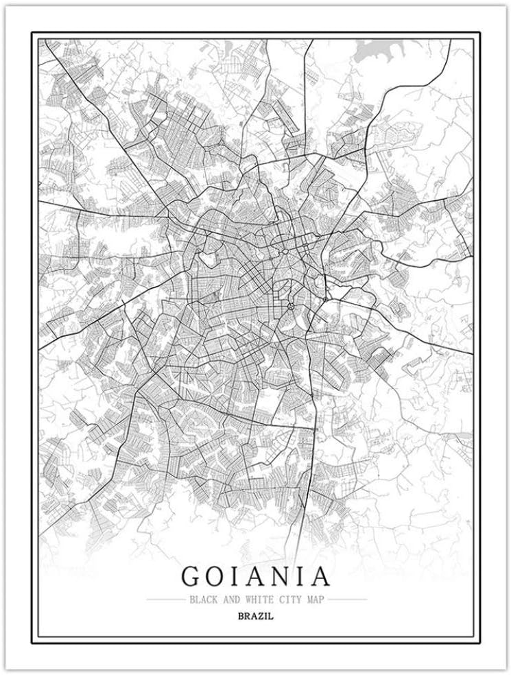 Prints Canvas,Brazil Goiania City Map Wall Art Black White Simple Poster Mural Pictures Pop Minimalist Painting Modular Sketch Living Office Space Vertical Personalised Wall Decoration,4050Cm/15.7