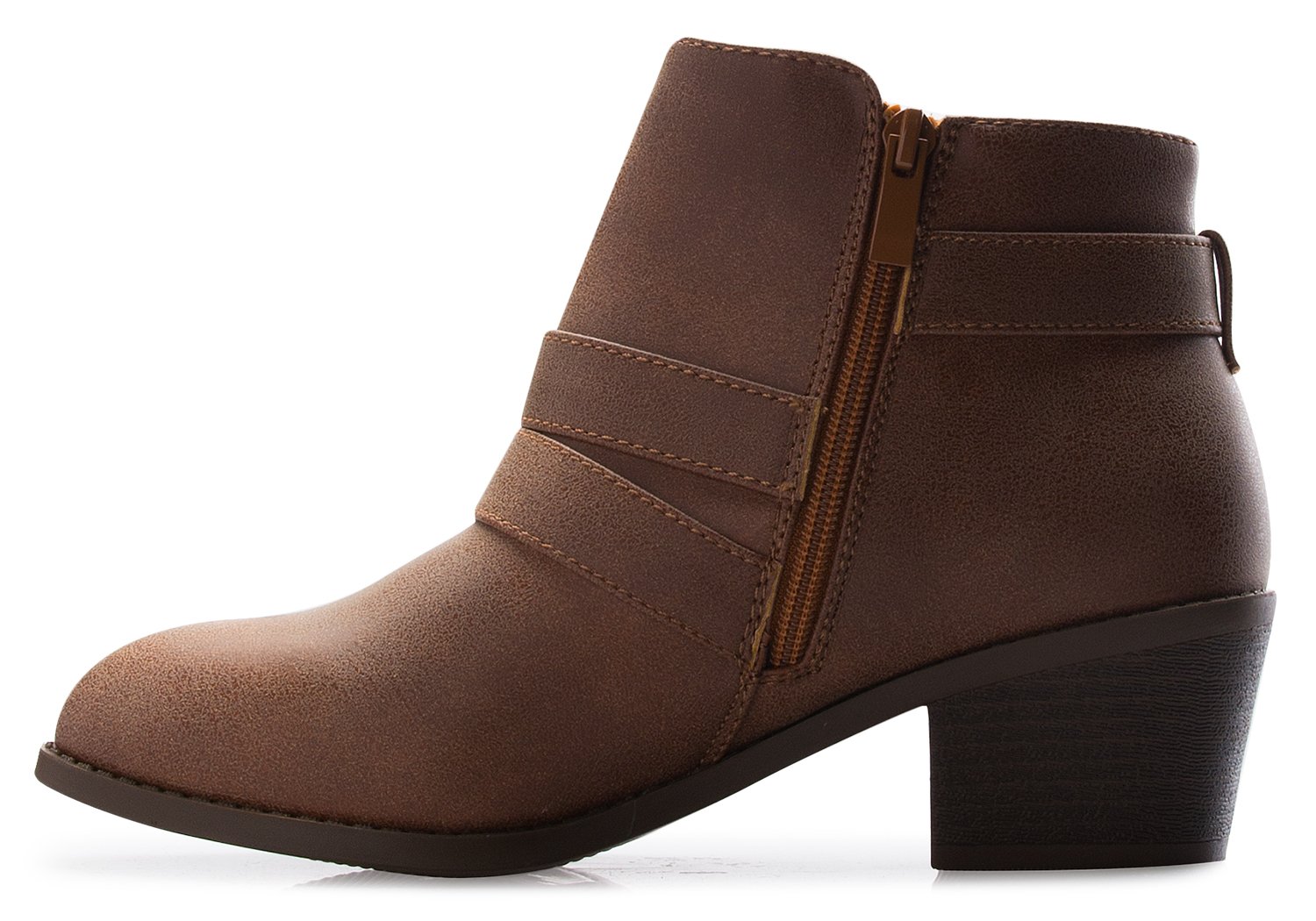 Olivia K Women's Western Buckle Stacked Low Heel Ankle Bootie Cut Out Style - Image 5