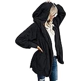 CHICGAL Womens Fuzzy Jacket Hooded Cardigan Open Front Sherpa Coat Outwear with Pockets