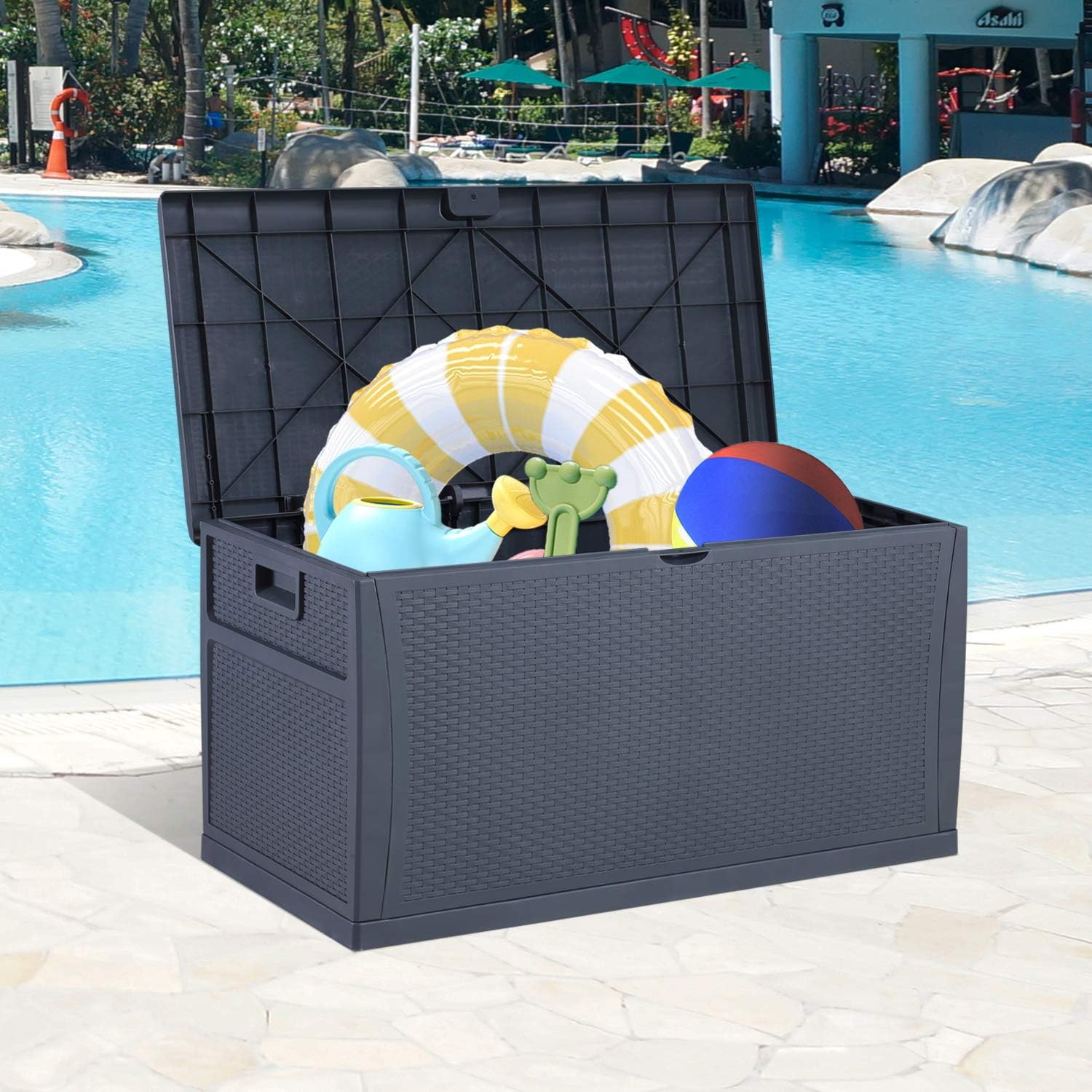 120 Gallon Patio Stroage Deck Box Waterproof Plastic Outdoor Storage Container for Patio Furniture Cushions,Pool Toys,Garden Tools: Home Improvement