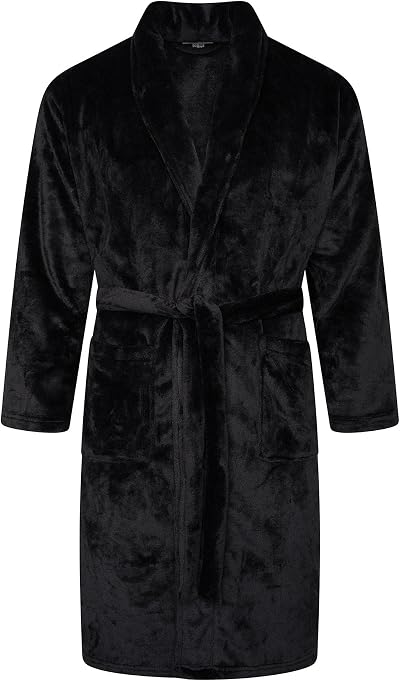 Adore Home Men's Soft Flannel Fleece Bathrobe Shawl Black S-M