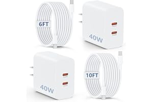 Essri 40W Dual USB C Fast Charger Block for iPhone 16/15 Pro Max/Pro/Plus, 2-Pack with 10ft & 6ft Nylon Braided Cables, PD 3.0 Wall Charger Compatible with iPad Pro, 16/15 Series, for Samsung And More