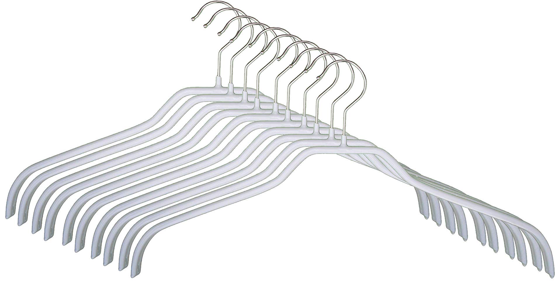 MAWA Hanger for Clothes, Silhouette F, Set of 10, Space Saving and Non-Slip, Top Hanger for Shirts and Blouses, 360° Rotatable, with Anti-Slip Coating, 36 cm, White