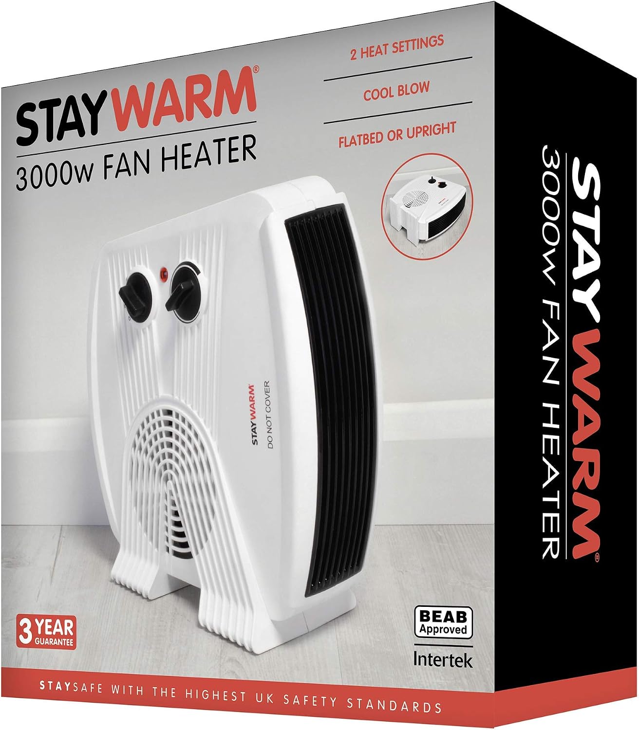 STAYWARM® 3000w Upright and Flatbed Fan Heater with 2 Heat Settings / Cool Blow Fan / Variable Thermostat / Frost Watch / Overheat Protection / GS Approved - Image 5