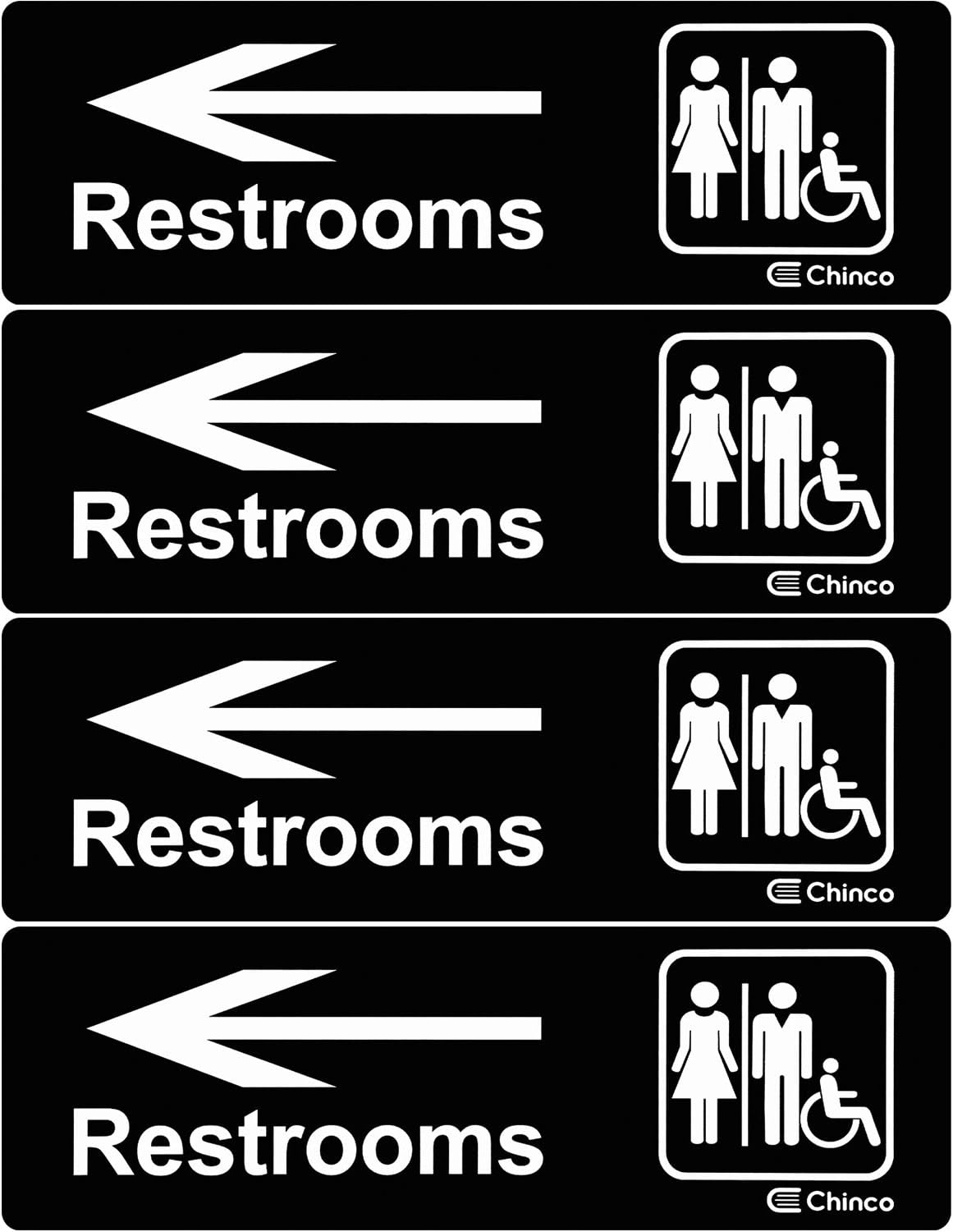4 Pieces Acrylic Plastic Restrooms Sign Restroom Directional Sign Men Women Wheelchair Restroom Sign with Arrow for Office Restaurants Hotels Supermarket Supplies, 9 by 3 Inch (Left Arrow)