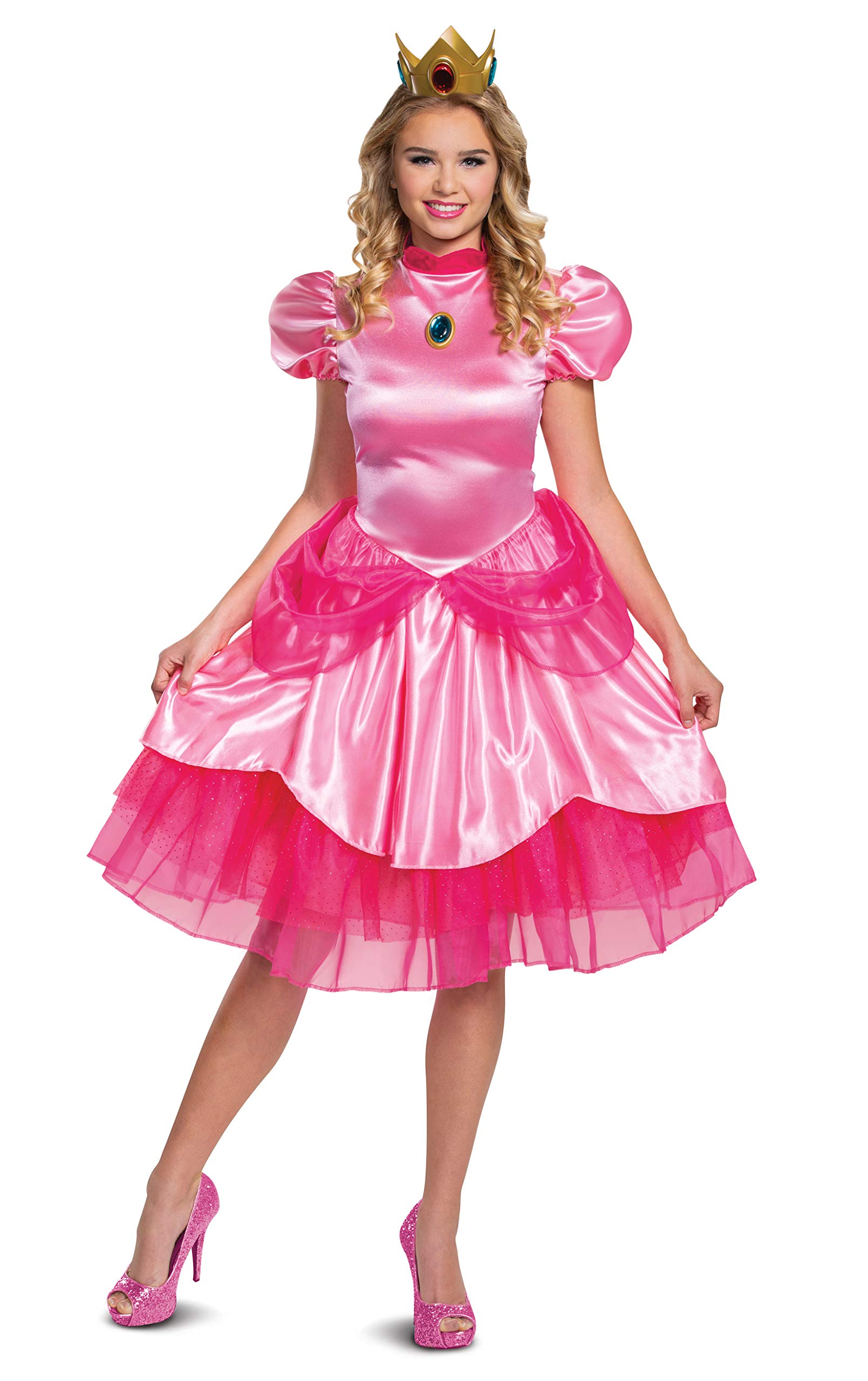 Disguise Princess Peach Costume, Official Nintendo Super Mario Bros Dress and Crown