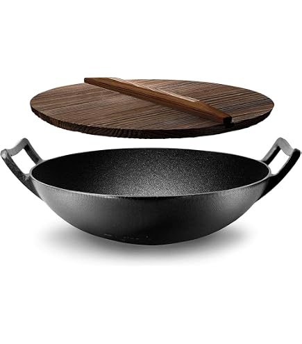 Layhit 2-Pack Cast Iron Mini Wok, 10 Inch Nonstick Flat Bottom Stir Fry Pan, Pre-Seasoned For All Stoves (Black)