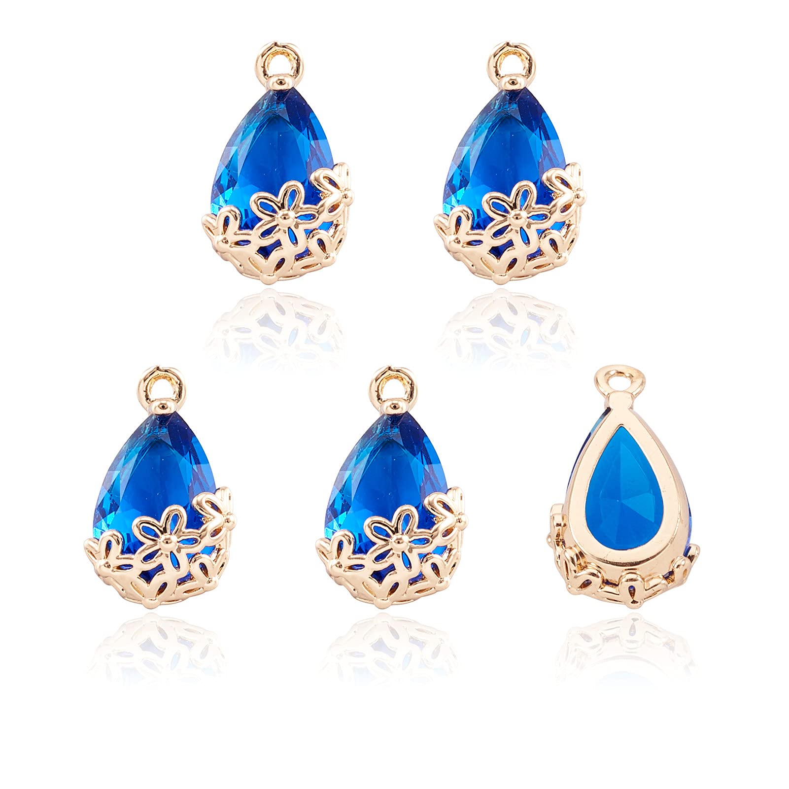 Craftdady 50pcs Waterdrop Faceted Glass Charm Pendants Transparent Teardrop Crystal Dangle Beads for Wedding Necklace Earrings Jewelry Making, MediumBlue