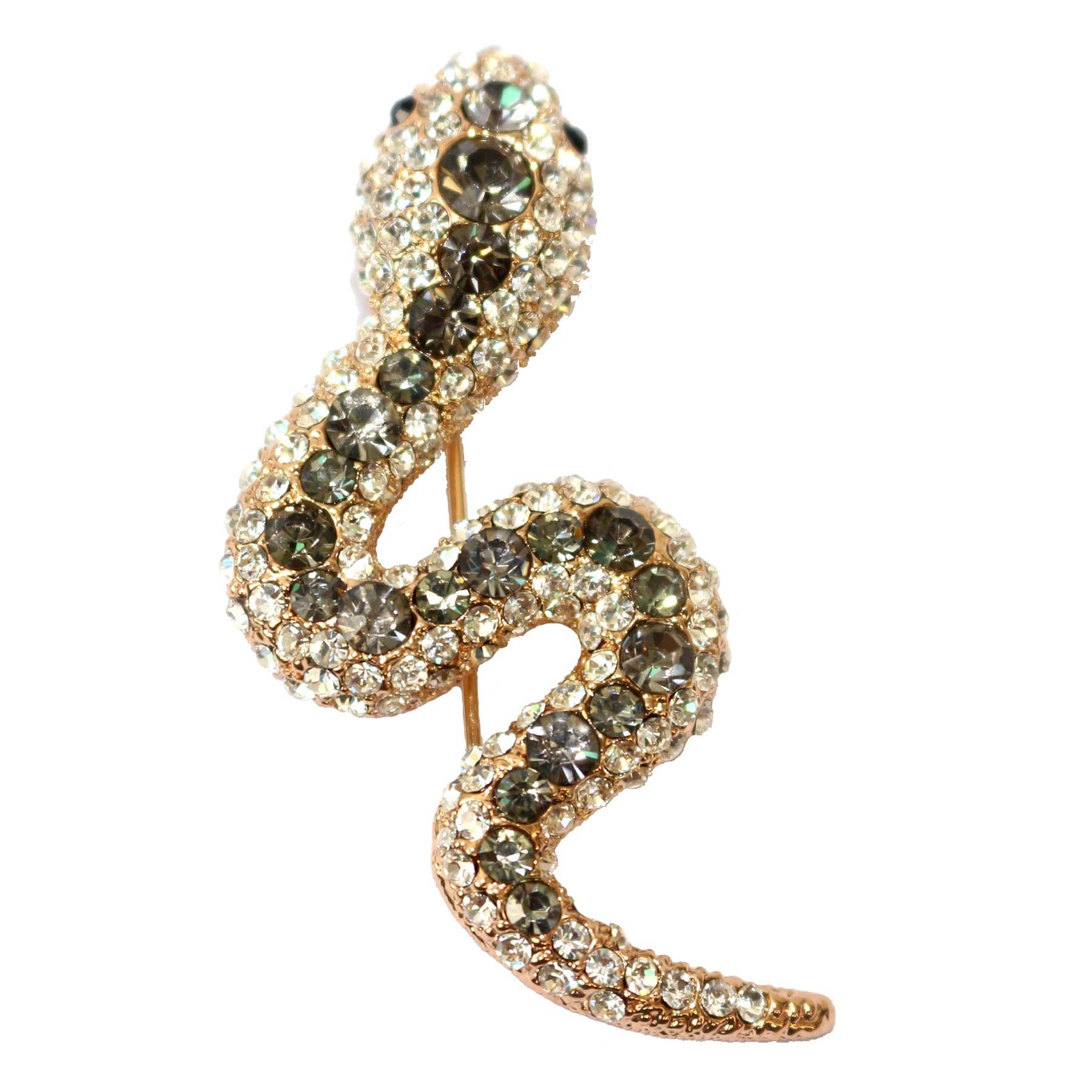 Navachi 18k Gold Plated Gray Crystal Snake Az7001b Brooch Pins