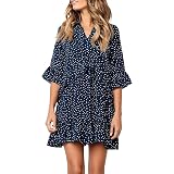 MITILLY Women's Sleeveless V-Neck Button Down Short Dress - A-Line Swing Dress With Pockets - View #2
