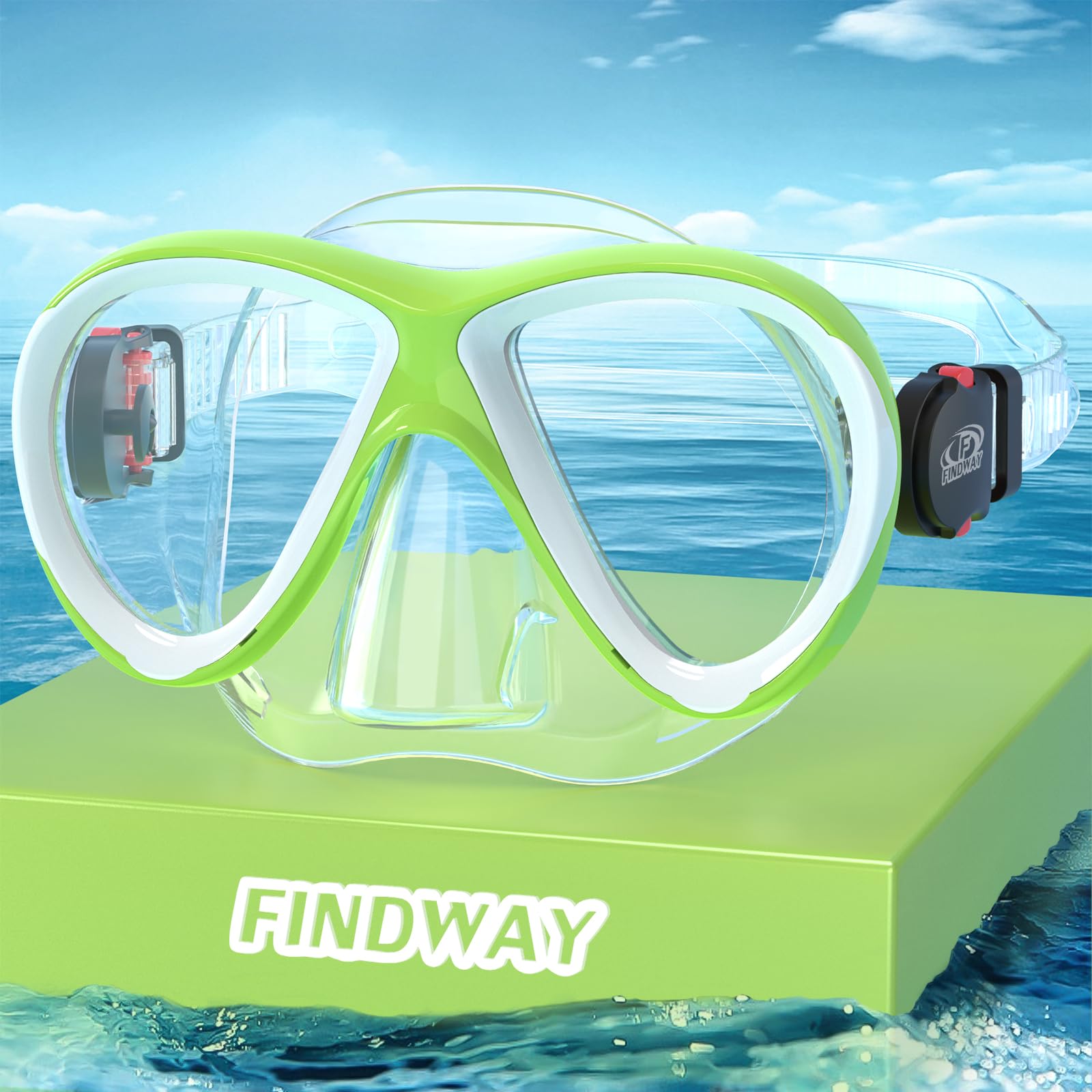 Findway Snorkel Mask for Kids,Swimming Goggles Kids with Nose Cover for 4-14 Year Olds Boys and Girls Swim Goggles Comfortable Fit,Waterproof,No Leakage,Green White Diving Masks for Children