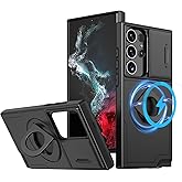 ANNGELAS for Samsung Galaxy S22 Ultra Mag Safe Kickstand Case with Slide Camera Cover,Slim Shockproof Military Heavy Duty Anti Drop Full Body Protection,360 Rotating Stand Magnetic Phone Case(Black)