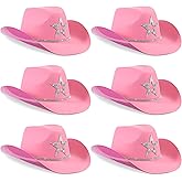 Hicarer 6 Pack Plastic Cowboy Hat with Stars for Women Men Western Glitter Cowgirl Hats Felt Wide-Brim for Retro Party