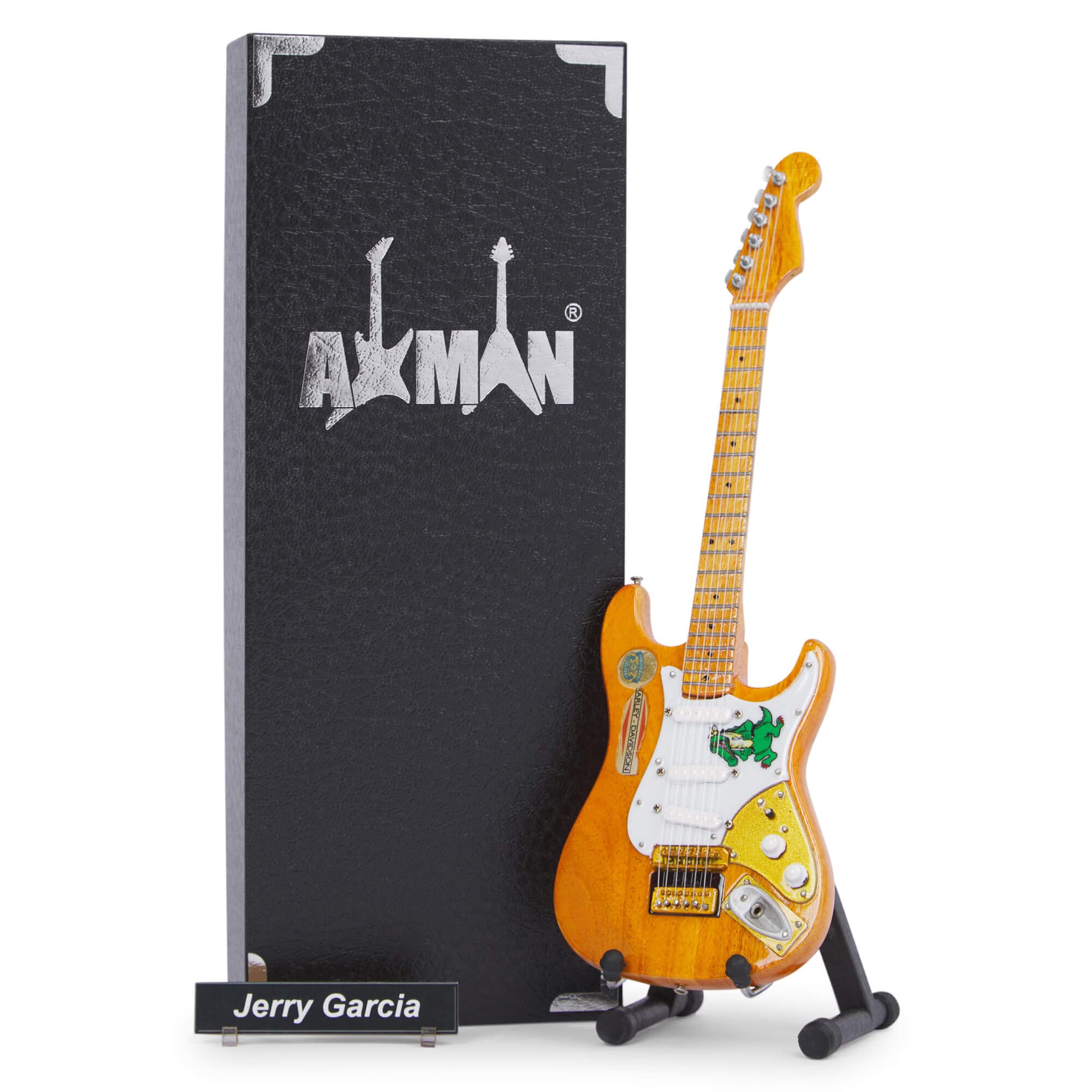 Axman Jerry Garcia Miniature Guitar Replica - Music Gifts - Handmade Ornamental 1/4 Scale - Display Box, Name Tag and Miniature Guitar Stand Included