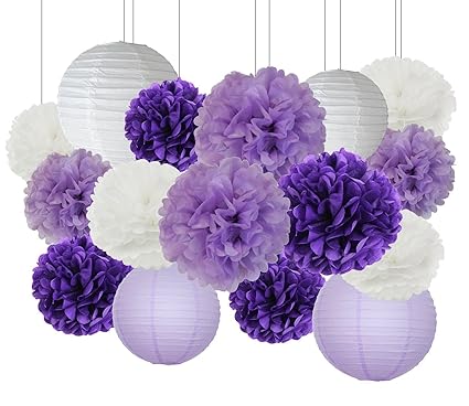 Furuix Purpura Boda Ducha Decoraciones 16pcs Lavanda Blanca Purpura