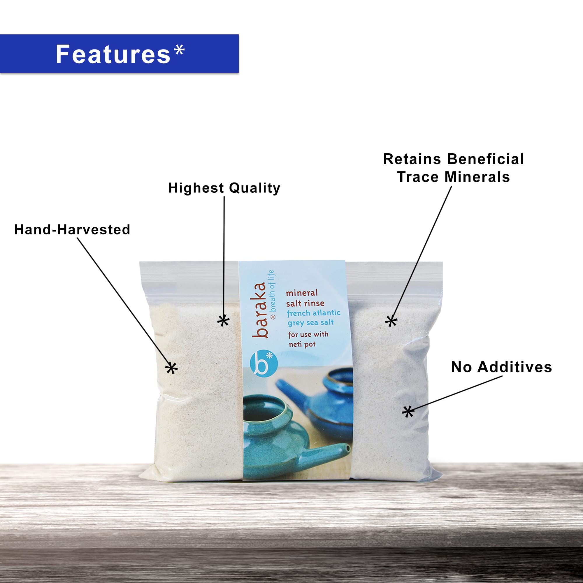 Baraka Neti Pot Sinus Rinse, Neti Pot Mineral Salt, Sinus Rinse Saline Solution, Nasal Salt for Sinus Wash, Sinus Rinse Sea Salt, Nasal Salt for Sinus, Mineral Sea Salt Rinse - (8 oz - 3 Pack)