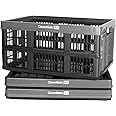 CleverMade Collapsible Utility Crates - Stone 3 Pack 45L / 11 Gal holds 66 lbs - Stackable Containers Heavy Duty Capacity Crates-Space-Saving Baskets