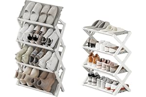 3/4 Tier Collapsible Shoe Rack, Kids Small Shoe Rack Toddler Shoe Organizer Vertical Foldable Shoes Organizer for Front Door 