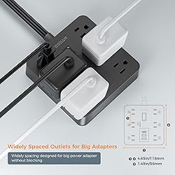 Black Surge Protector Power Strip, TESSAN Flat Plug