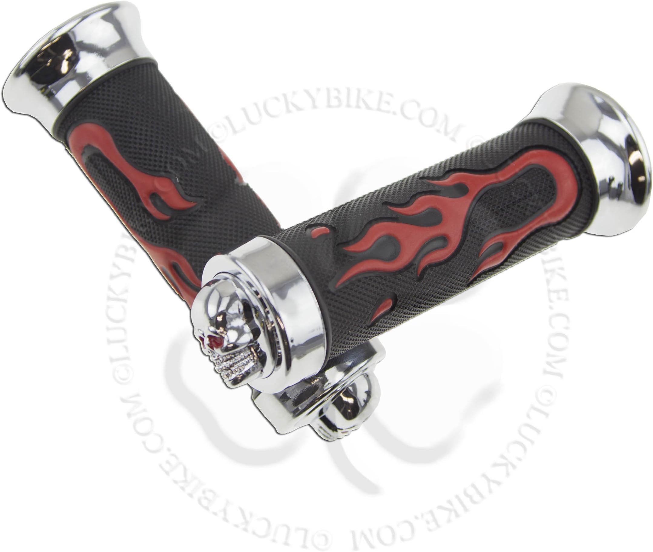Grips - Universal - Cronus - Skull End - Black Grip - Red Flame - Chrome Base and End