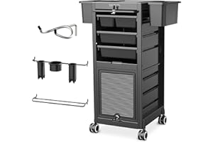 TASALON Professional Rolling Salon Cart, 6-Drawer Storage Trolley with Tool Holders, 33-Inch Height,Barber Shop Hairdressing Beauty Versatile Equipment Black