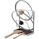 XCCK 304 Stainless Steel Pot Lid Holder While Cooking, Kitchen Pot Lid Storage Rack for stove top, Multifunctional Kitchen Pot Lid Organizer for Countertop（Silver）