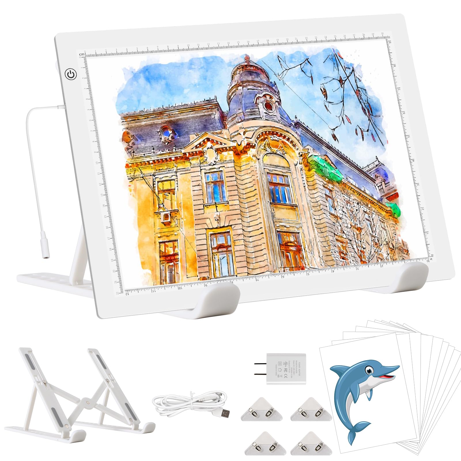 YINGWOND A4 LED Light Box Drawing with Internal Cord,14.2 * 10.6 in,3-Levels Brightness,Light Pad with Stand and British Standard Adapter,Ultra-Thin 8000LUX Light Board for Tracing,Diamond Painting