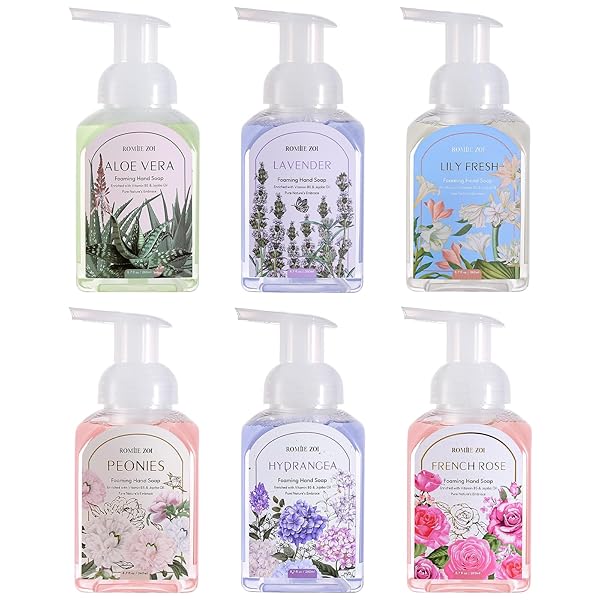 ROMIIE ZOI MINI FOAMING HAND SOAP – PACK OF 6 – ALOE, LAVENDER, LILY, PEONY, HYDRANGEA, ROSE – 260 ML/ 8.7 FL. OZ EACH