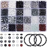 PH PandaHall 3012pcs Black White Beads Kit for Jewelry Making, 6mm Glass Beads Smooth Round Beads Clay Beads for Bracelet Necklace Beaded Pens Crafts Jewelry Making Halloween Decor