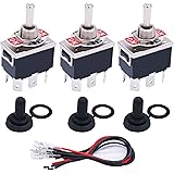 TWTADE 3 Pcs Toggle Switches 6 Pin 3 Position ON/Off/ON DPDT Heavy Duty Rocker Toggle Switch 16A 250VAC Spade Terminal Metal 