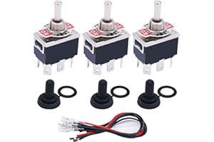 TWTADE 3 Pcs Latching Toggle Rocker Switches 6 Pin 3 Position ON/Off/ON DPDT Heavy Duty 16A 250VAC Spade Terminal Metal Boat Switch with Waterproof Boat Cap + 6.3mm Terminal Wires TEN-1322MZX-B203
