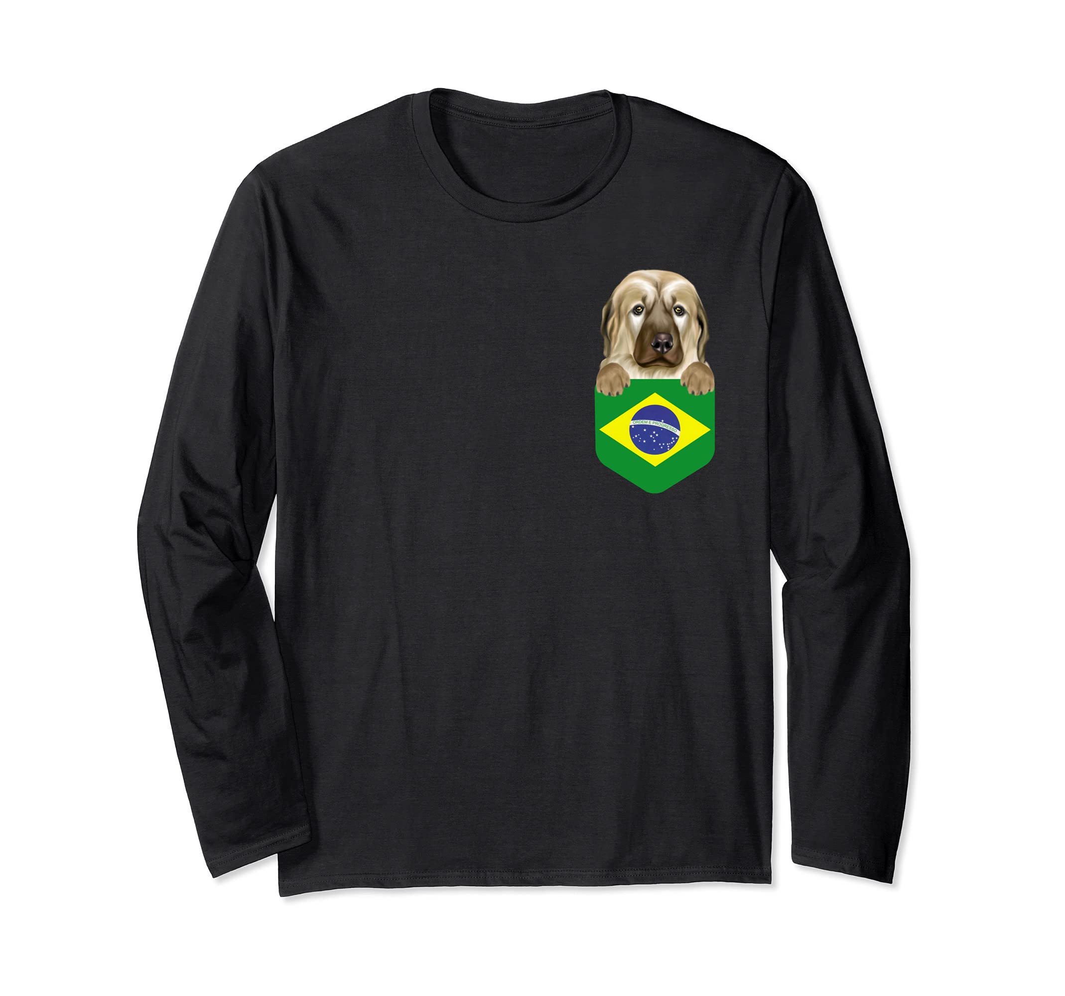 Brazil Flag Anatolian Shepherd Dog Dog In Pocket Long Sleeve T-Shirt