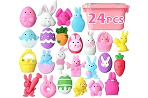 EUOCENK 24PCS Easter Squishies for Plastic Egg Fillers, Easter Mochi Squishy Toys for Eggs Hunt Games, Fidget Toys for Kids, Toddlers & Teens, Gifts, Basket Stuffers, Classroom Prizes
