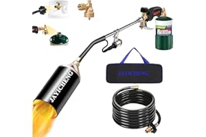 JAYICHENG Propane Torch Weed Burner Kit,1,800,000 BTU Blow Torch with 1lb Propane Cylinder Converter and Storage Bag,10 FT Hose Heavy Duty Flamethrower with Turbo Trigger for Weeding,Roofing, Melting Ice Snow