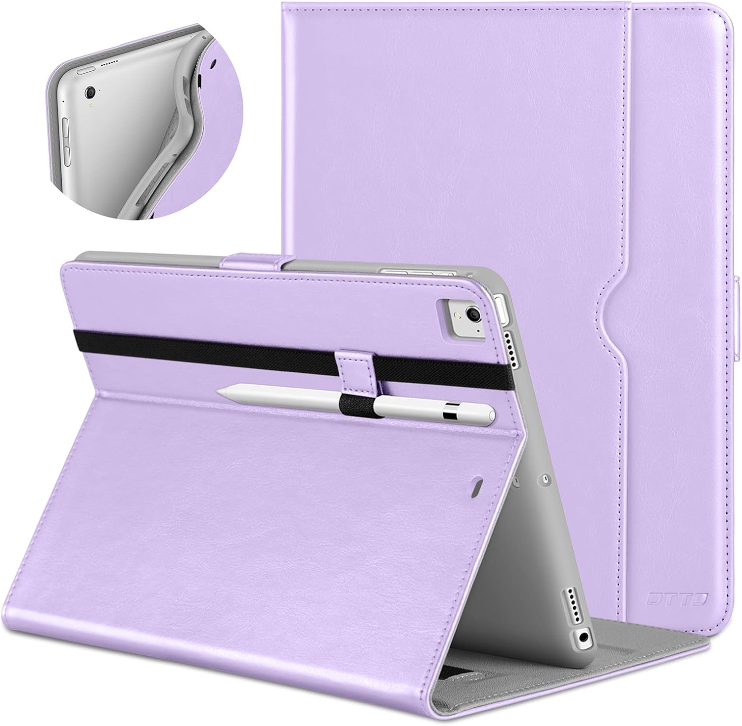 DTTO New iPad 9.7 Inch 5th/6th Generation 2018/2017 Case with Apple Pencil Holder, Premium Leather Folio Stand Cover Case for Apple iPad 9.7 inch, Also Fit iPad Pro 9.7/Air 2/Air - Lavender