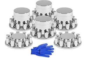 HQALTY Axle Cover Chrome ABS Flat Top Combo Kit with 33mm Thread-on Lug Nut Covers 2 Front and 4 Rear Axle Wheel Covers and Removable Center Caps for Semi Trucks