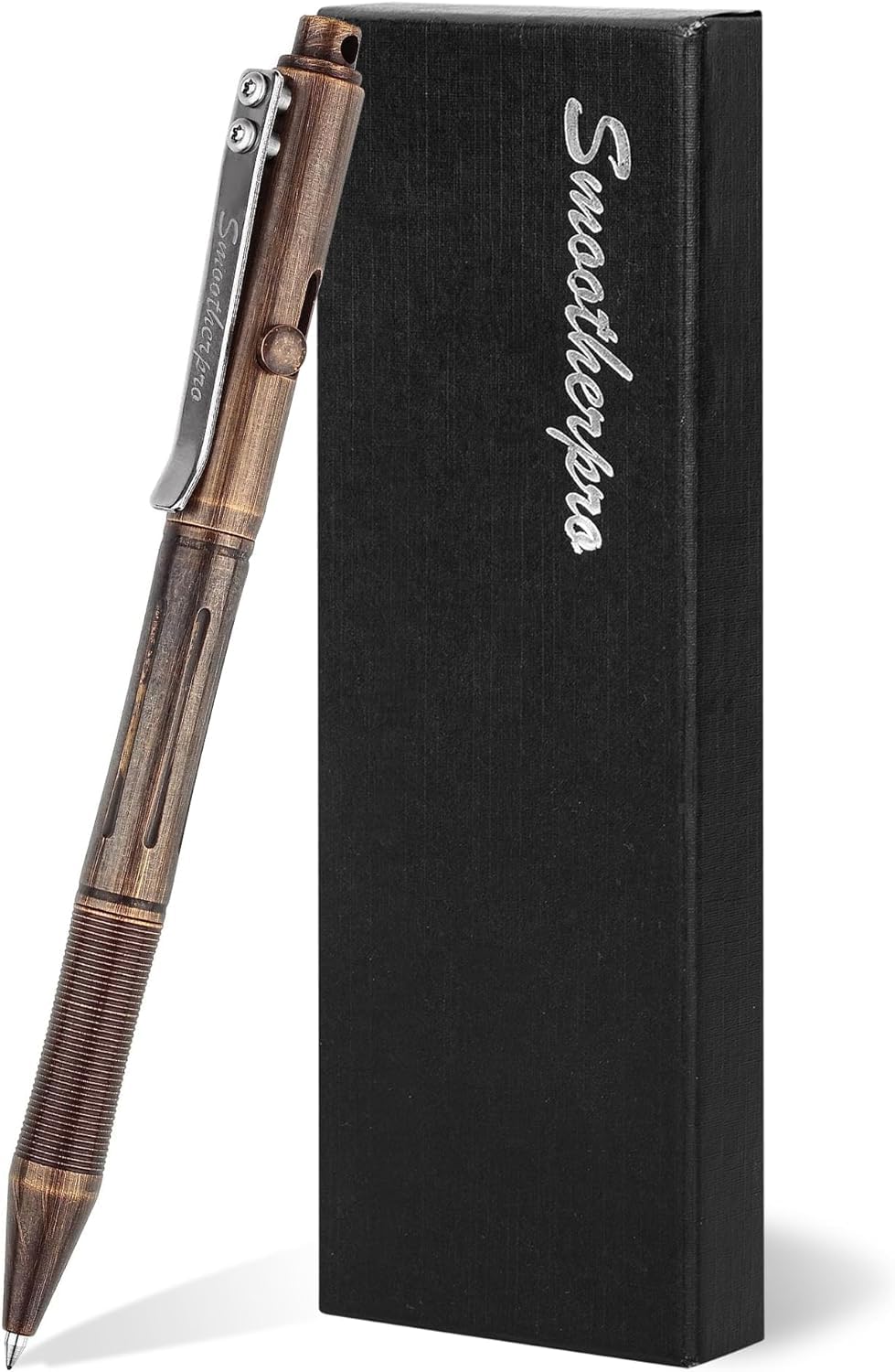 SMOOTHERPRO Solid Brass Bolt Action Pen/Ballpoint Pen | Compatible with Pilot G2 Refill | Stainless Steel Clip Heavy Weight | for Tremor Parkinson Arthritic Hands (RG335) | Copper Plated Retro Black